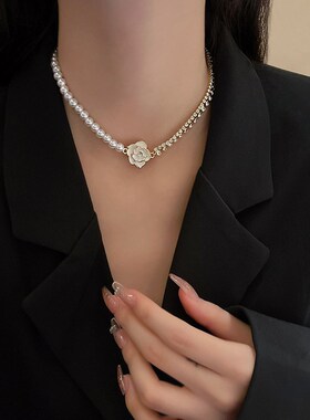 珍珠拼接颈链女法式复古宫廷优雅显气质项链小众设计轻奢甜辣配饰