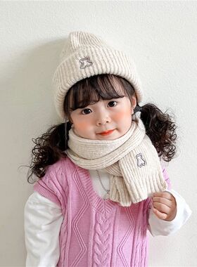 儿童帽子女孩宝宝秋冬季护耳帽男童围巾套装女童毛线帽婴幼儿保暖