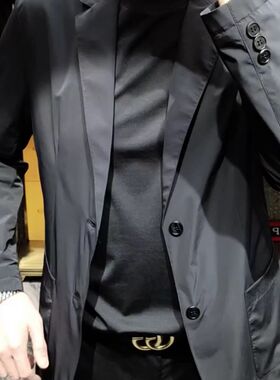 男士夏季薄款黑色西服百搭时尚男款外套修身欧货商务休闲两用
