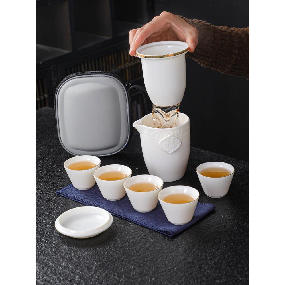 旅行茶具一壶五茶杯功夫便携式客装杯套LXCJ005 陶瓷简快约随身包