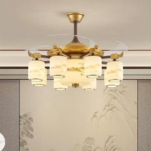 新中式 灯隐吊形一体吊光艺美嘉扇中灯山具20 吊灯客厅扇灯现代中式