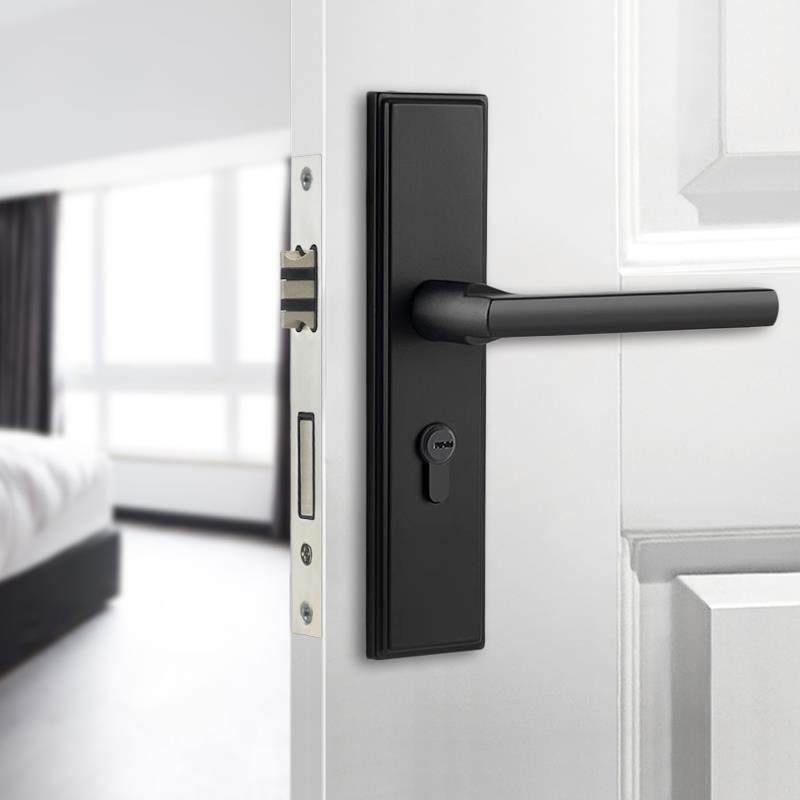 现代约白色室内卧室简实木门锁锁博斯顿家用房间门黑色孔门把手免