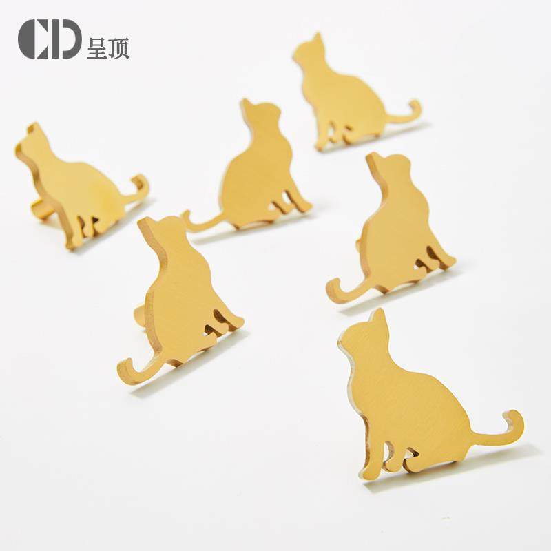 个性创意黄CD\/呈顶手铜小猫拉现代简约可儿童房爱金抽色柜门橱柜
