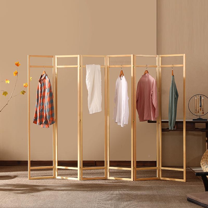 入户挂室衣BYJ-055架屏风隔客厅卧折屏实木原断木简约阳台晾门衣