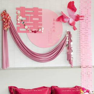 房布置婚套装女方室新卧房男方婚客粉色婚房厅结装饰拉花婚礼背景