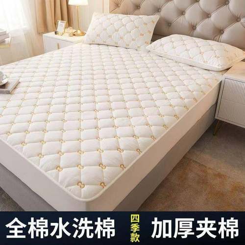 新款A类全棉色织水洗棉夹棉床笠纯色刺绣单双人床垫席梦思保护罩