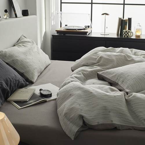 60支色织空气大提花三四件套 人字纹水洗小提花床单被套床笠床品