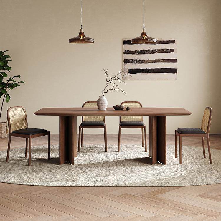 中古风实木餐桌椅组合简约法式复古设计师长桌子黑胡桃长方形餐桌