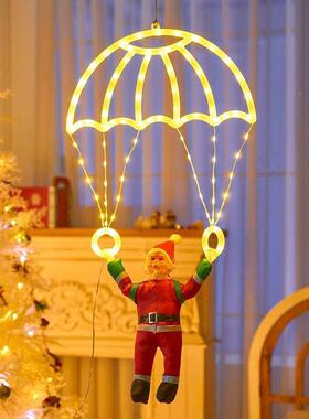 圣诞老人落伞橱窗圣诞节降装灯饰LED彩跨境OYQ发光线灯跳皮伞挂件