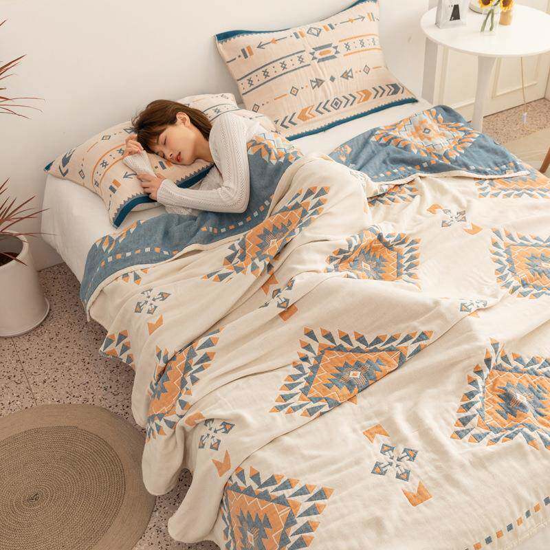 纯棉四层纱布盖毯毛巾被春夏季全棉薄款夏凉被休闲沙发毯午睡被子