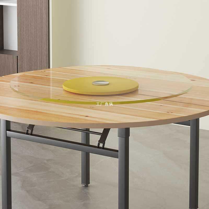 加厚大圆桌面板折叠饭桌家用实木人台面转盘10圆形对折简易餐桌20