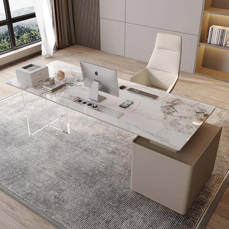 岩板书桌现代简约轻奢设计师感办公桌高端书房电脑桌椅老板工作台