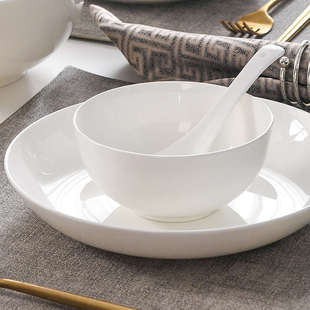 隆玫格骨瓷餐具碗陶瓷碗面餐具白色套装汤碗餐盘碗饭碗纯白碗盘