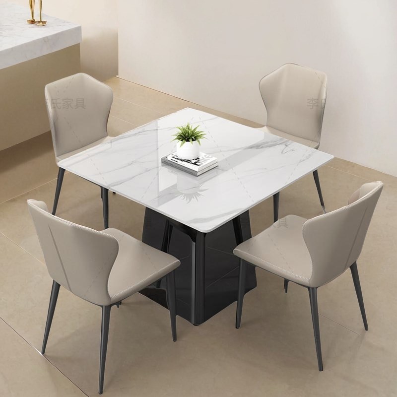 正方形岩板餐桌椅酒店公寓小户型休闲办公接待阳台打牌吃饭桌家用