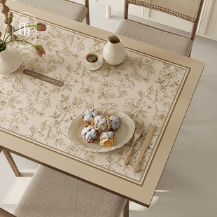 法式 杜伊花园奶油风垫皮革茶几桌布桌面防水餐桌免洗防油感垫高级