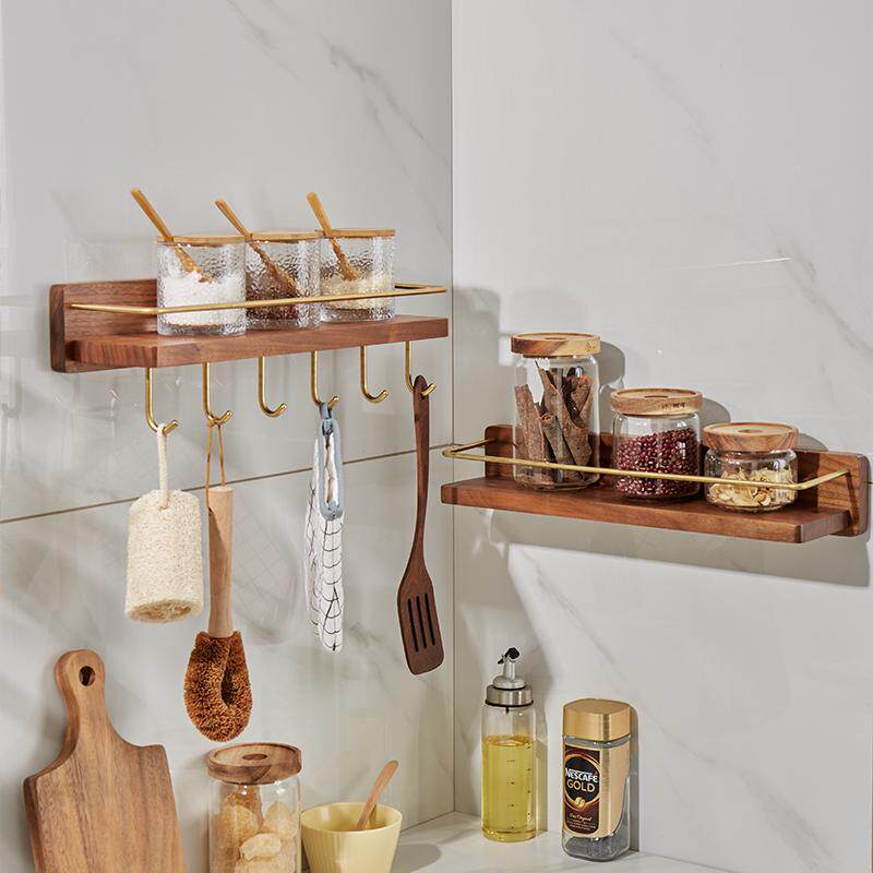 素风厨房收纳置物架免打孔用品挂架实木神器家用调味料大全多功能