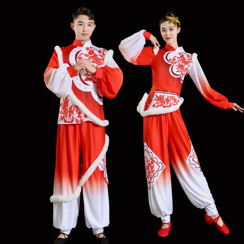2024新款陕北秧歌服中国风安塞腰鼓表演服装敲锣打鼓喜庆扇子舞服