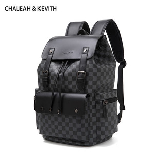 双肩包真皮男士时尚商务休闲大容量书包简约旅行格子新款电脑背包