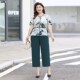 上衣洋气显瘦七分裤 Q大码 两件套 胖妈妈夏季 休闲雪纺短袖 时尚 套装
