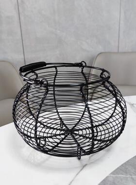 货篮手sun24564筐鸡蛋篮编织篮铁线篮厨杂铁艺鸡房蛋篓圆提形手提