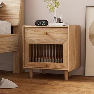 日代全式 实木头柜白蜡木简约现轻床奢卧室家用储物收纳XUE床边柜