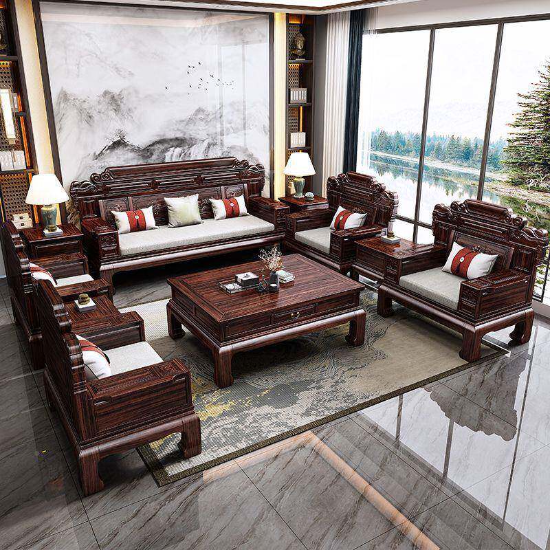 冬13666夏两用意红木全套家具合新中式乌木实木沙禅金组发客厅大