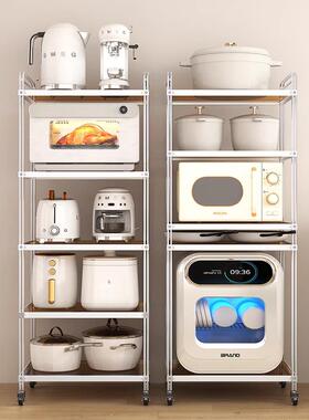 不锈落钢房置物架地厨多能4HL层微波炉烤箱收纳架家用多功锅具储