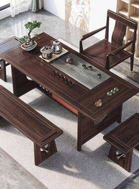 新式乌金实木茶TVW中桌椅组合客禅意轻奢现代简厅约功夫木茶套装