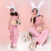 新款 兔年主题影楼室内摄影可爱大肚孕妈咪艺术照衣服 孕妇拍照服装