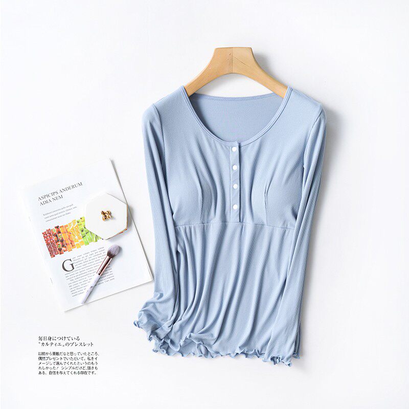 孕妇产后哺乳上衣春秋喂奶睡衣长哺乳衣/月子服