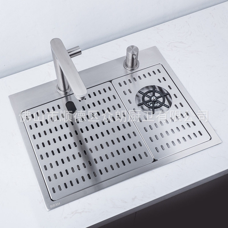 304不锈钢带高压洗杯器水槽带沥水网板冷热水+净水龙头吧台盆5543,家装主材,水槽专用洗杯器,淘宝优惠券,粉丝福利购,淘宝优惠卷
