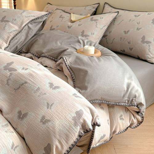 高端A类三层纱提花全棉四件套贝壳边纯棉床单被套床笠款床上用品4