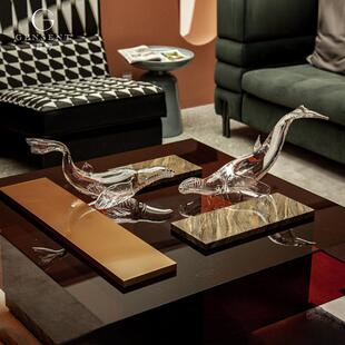 晶淳K9水晶玻璃抹香鲸高档客厅玄关装饰摆件艺术工艺品海洋手工