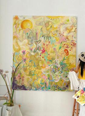 FM844692《命力》奶挂油风小客厅饰画法式轻奢高级粉色玄关画众装