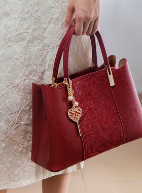 红色婚包女妈妈大容量国风刺绣手提斜挎包高级感大气喜婆婆婚宴包