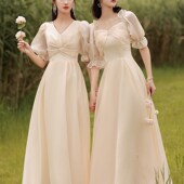 显瘦姐妹团礼服裙女简约大气 长款 香槟色伴娘服仙气质2021新款 秋季