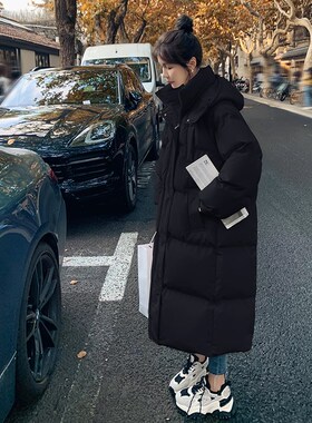 爆款黑色羽绒棉服女中长款2024冬季新款韩版宽松面包服加厚棉衣潮