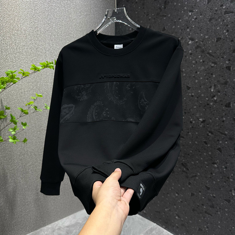 男士新款复古潮牌印花气质卫衣圆领百搭潮流T恤衫网红爆款打底衫