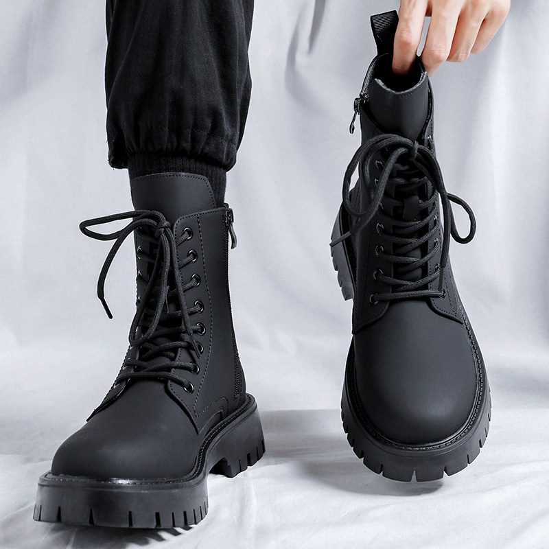 马丁靴男款英伦风厚底增高中筒机车皮靴子男士高级感高帮工装皮鞋