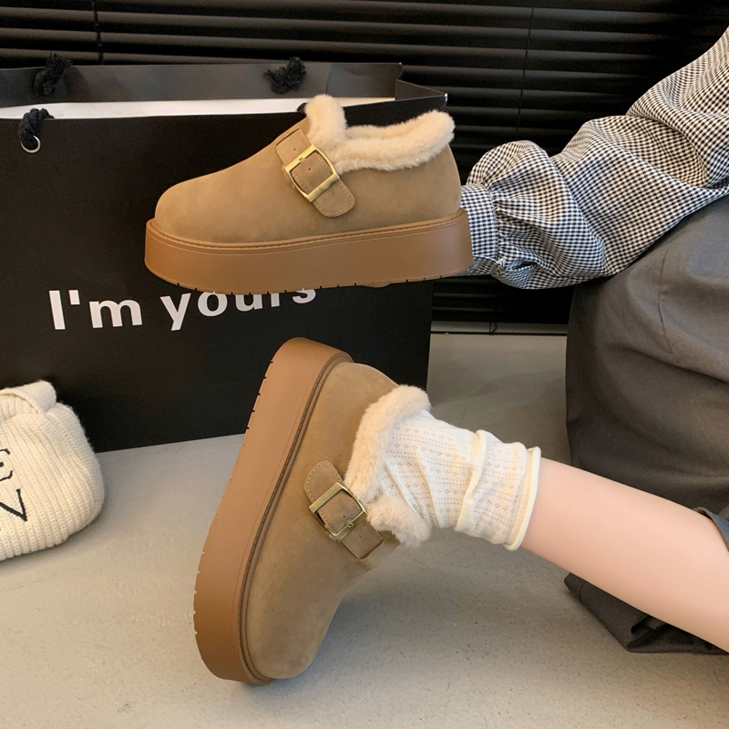 厚底雪地靴女加绒保暖毛毛鞋勃肯鞋女2025新款冬季博肯乐福鞋棉鞋