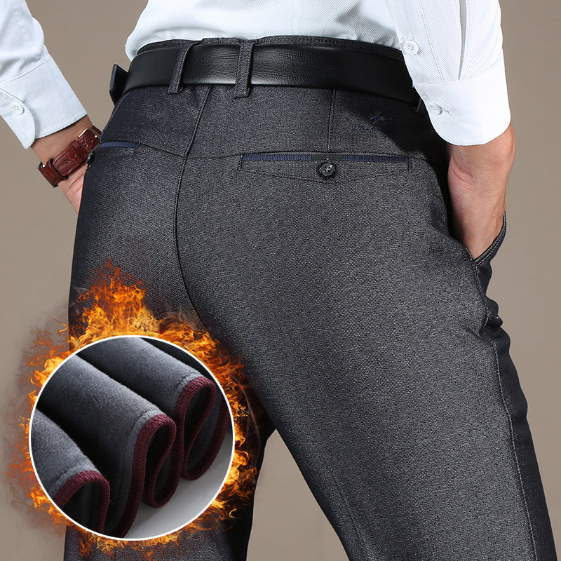 冬季男士西裤中老年人加绒加厚休闲裤中年男裤爸爸保暖冬裤子外穿
