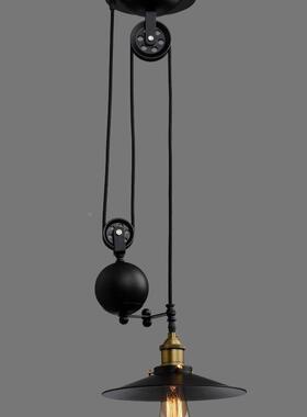 Lot美式铁艺灯复古工吊业f风滑酒吧灯灯MD69升降轮餐厅灯吧台北欧