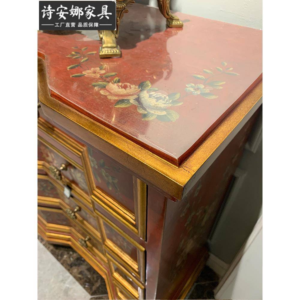 法式实四斗柜欧木彩绘花卉橘式色储物柜客630厅卧室多抽饰装柜