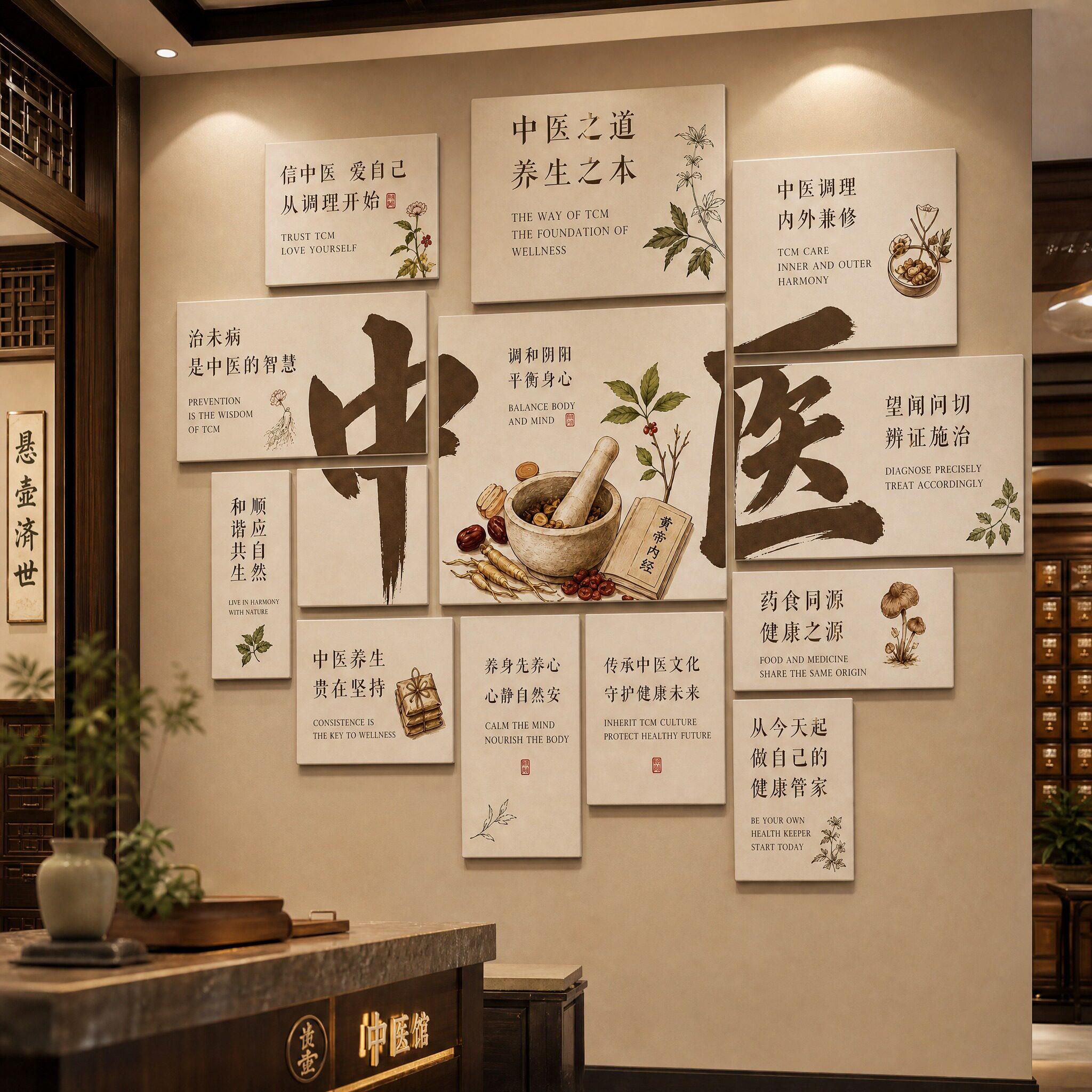 中医馆养生打卡装饰墙贴推拿理疗氛围背景墙布置保健健康装饰贴画