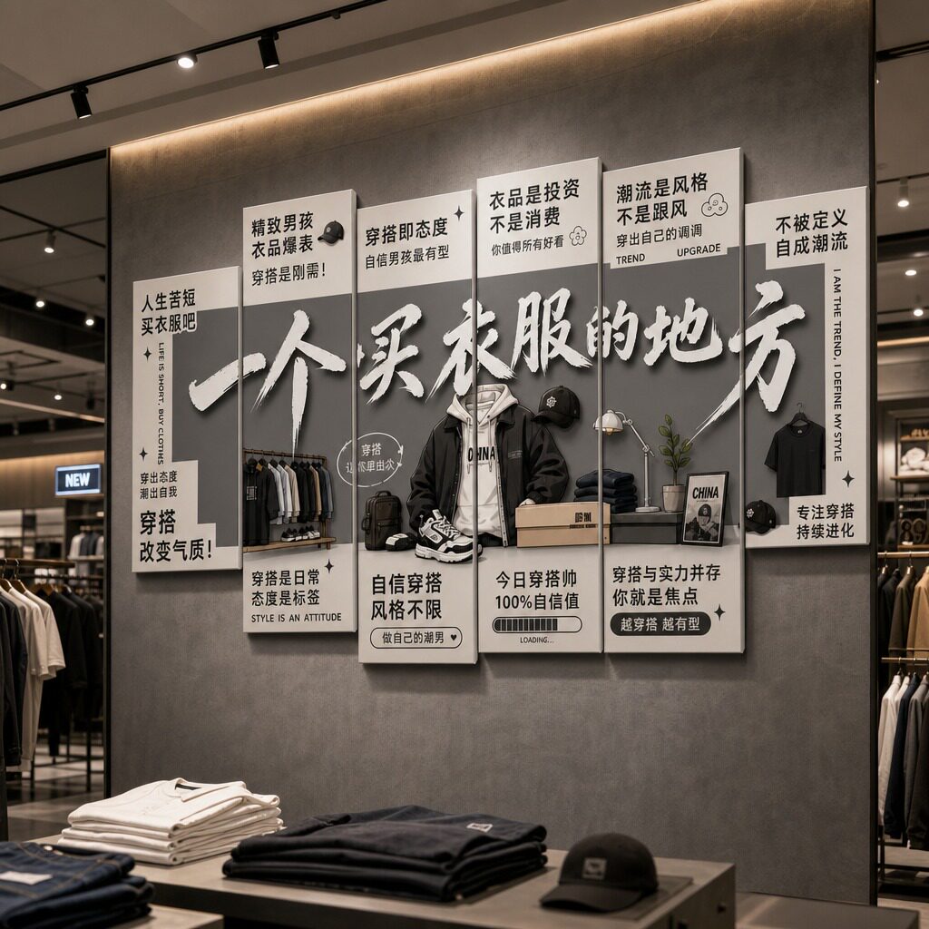 男装服装店铺潮流氛围打卡拍照区背景墙贴装饰画挂画贴纸贴画海报