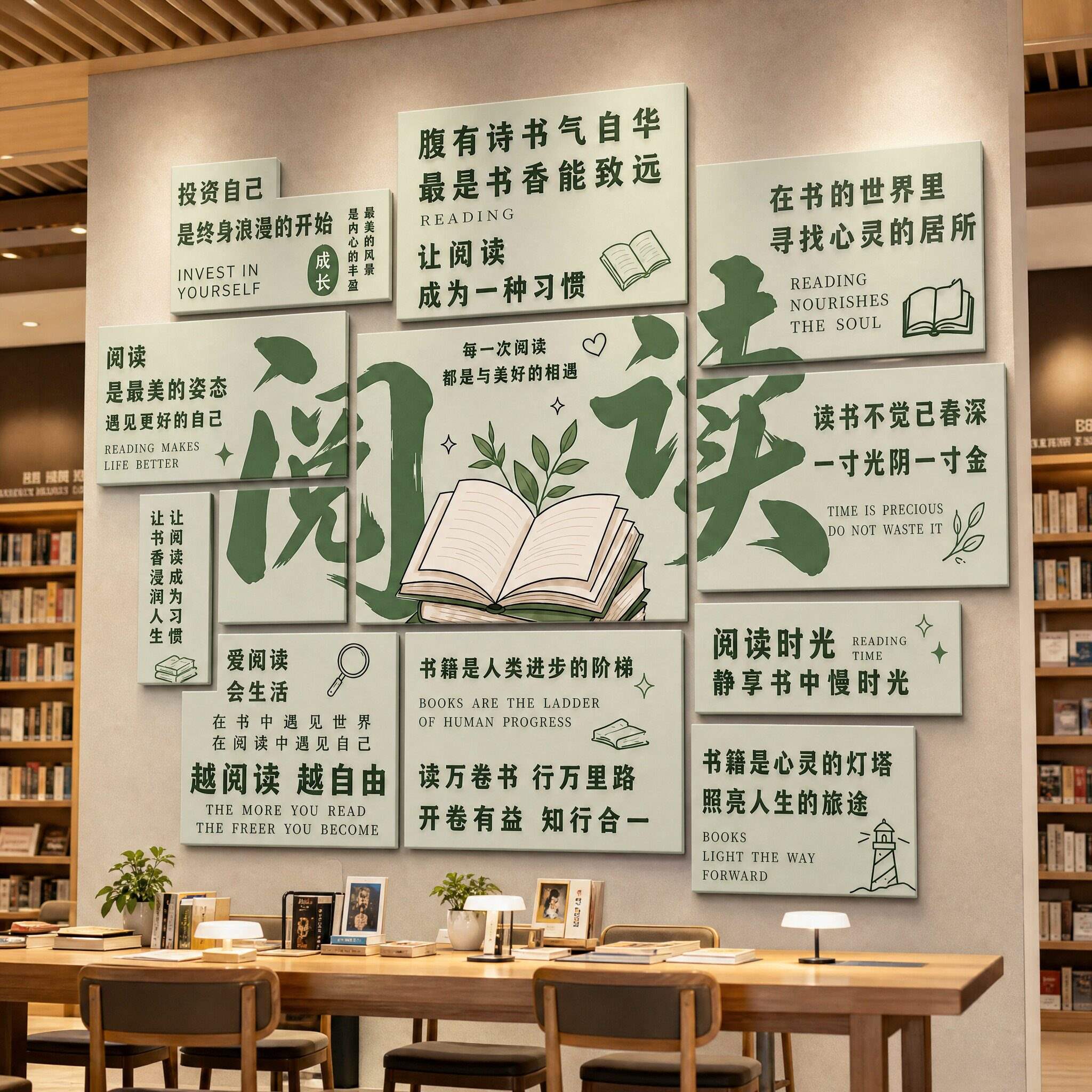图书馆装饰墙面书店阅览室书吧网红打卡氛围布置创意背景墙贴纸