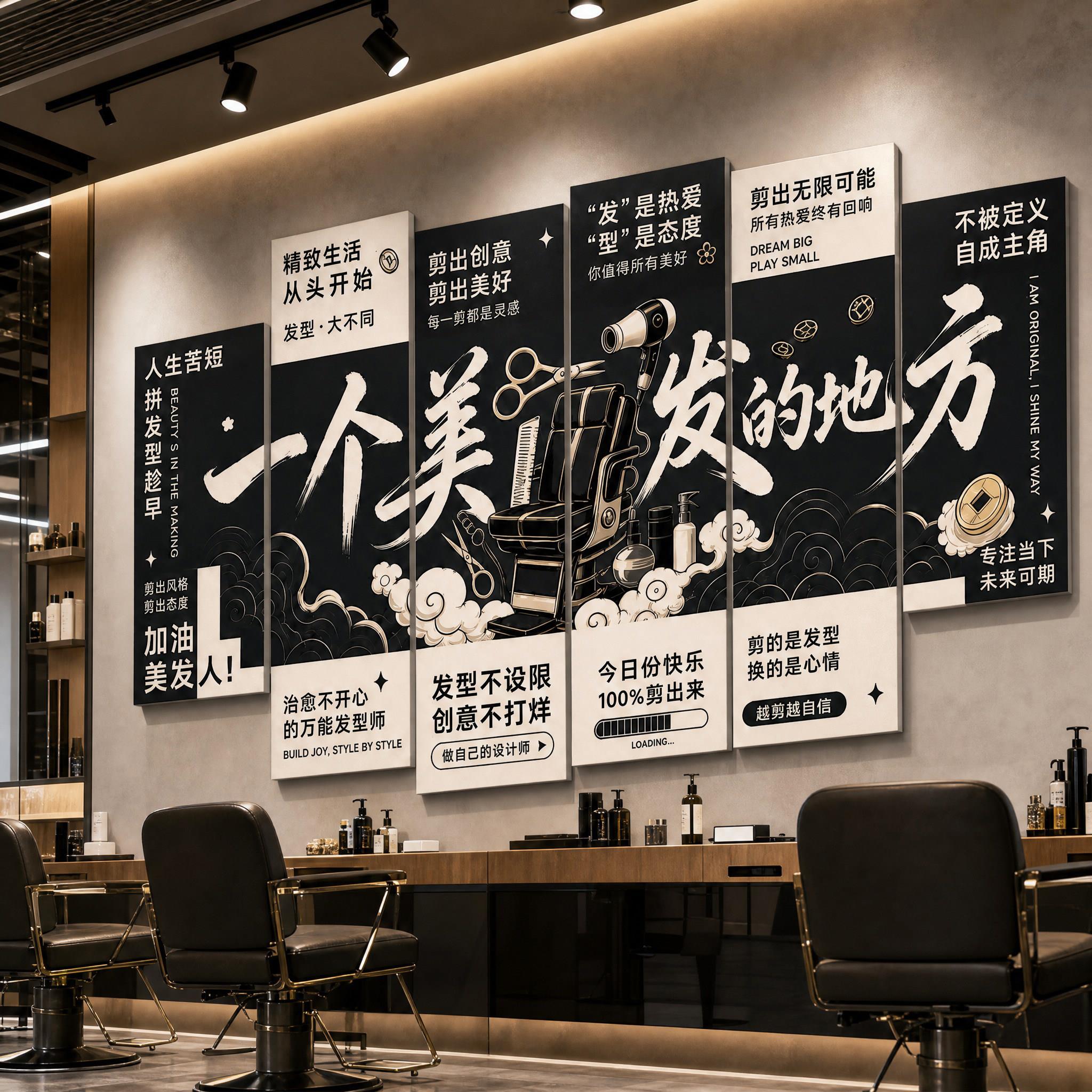 网红美发店烫发氛围打卡布置背景创意墙面装饰护理发型墙贴贴画