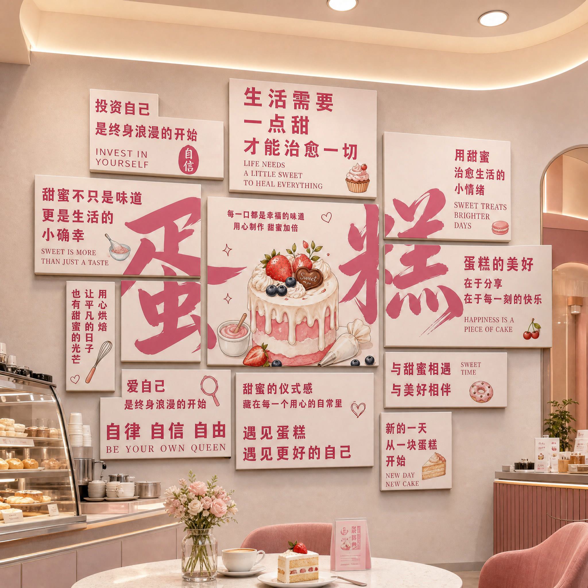 蛋糕店装饰墙面烘焙店甜品西点氛围布置创意背景墙贴网红打卡壁画