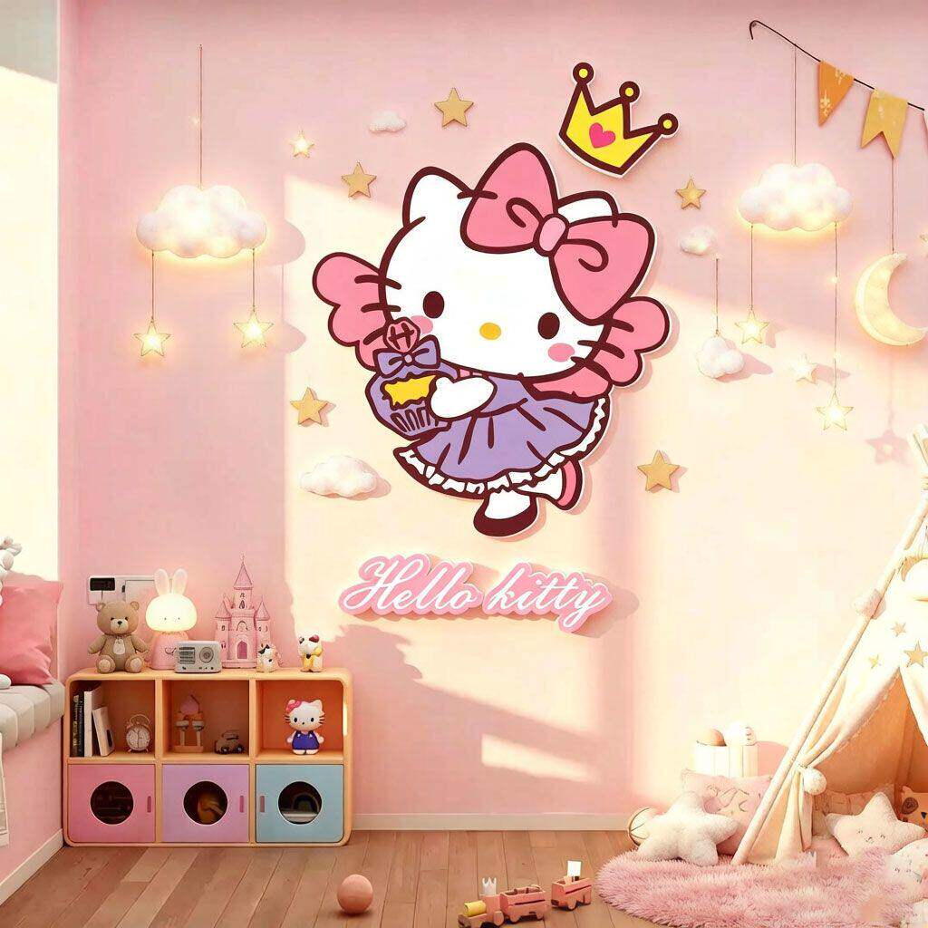 hellokitty猫儿童公主房间布置贴纸女孩宝卧室床头墙面装饰品挂画