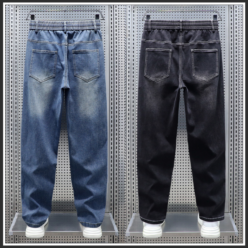奥派鲨美式潮流抽绳牛仔裤男士2025秋季新款宽松直筒休闲长裤子男
